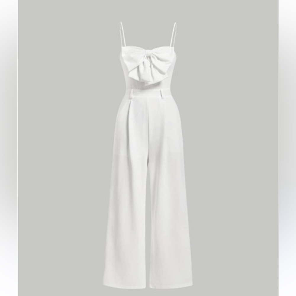 Shein Mod white bow front Cami jumpsuit Size L 8/10
